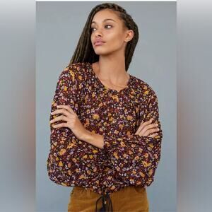 Anthropologie Women’s Pauline Balloon-Sleeved Blouse Sheer 3/4 Sleeves Feminine